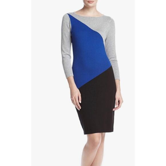 Calvin Klein Womens Colorblock Boat Neck Sweater dress Blue gray cozy size large - Picture 1 of 8